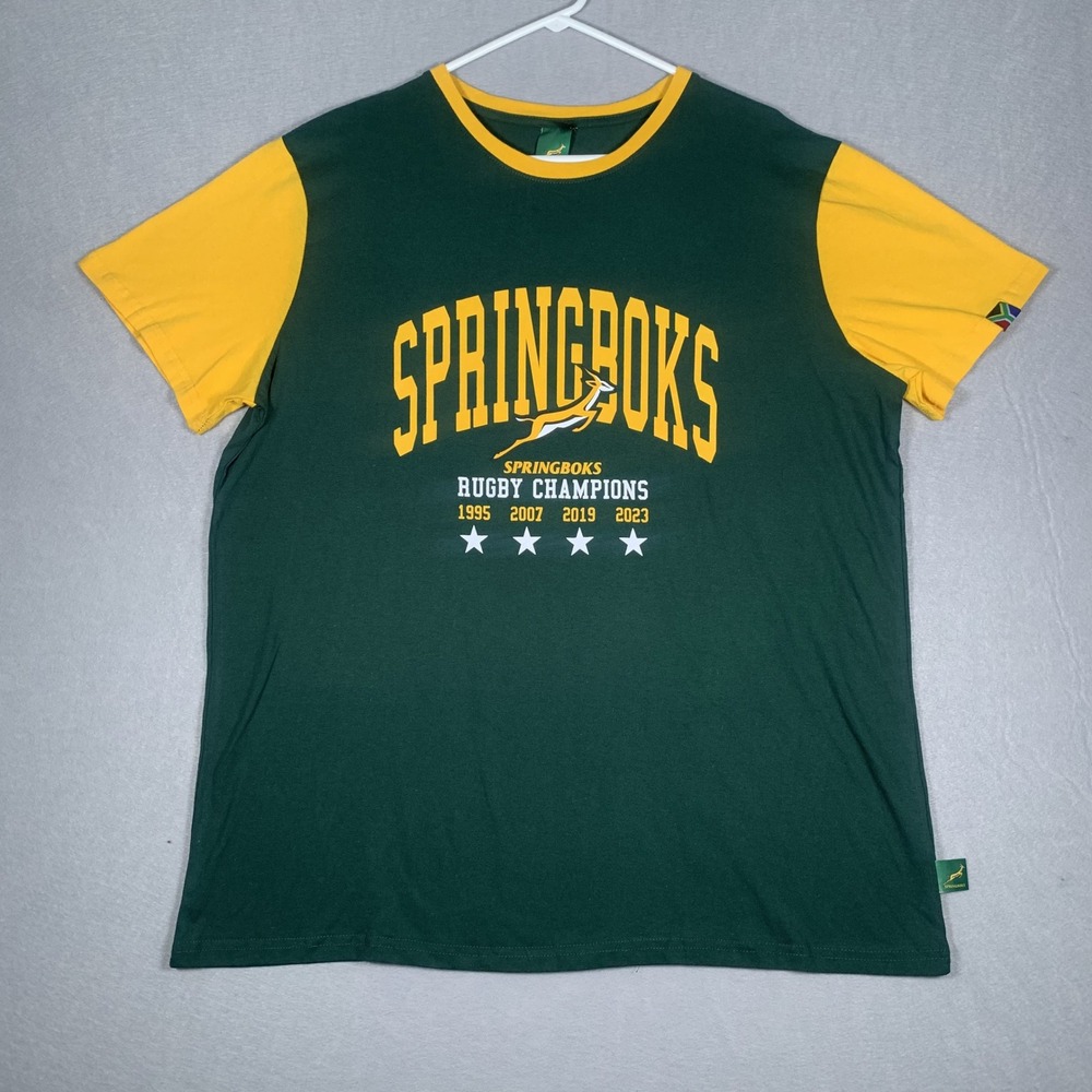 Springboks Rugby Champions Shirt Mens XL Green Yellow South Africa Fan Tee